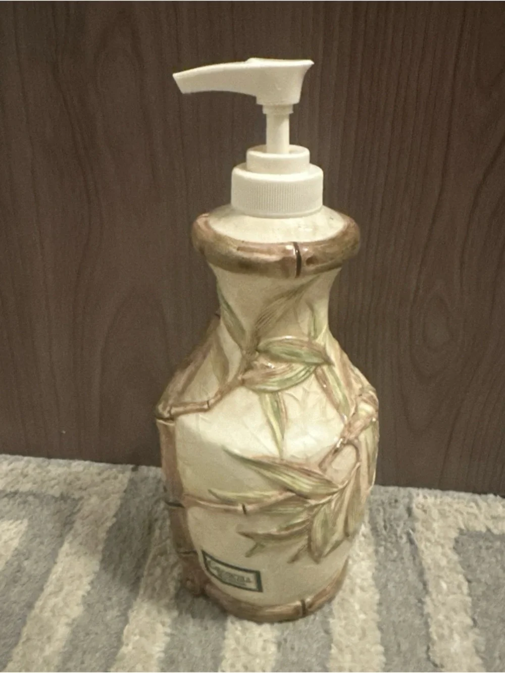 Croscill Ceramic Lotion Pump with Hand-Painted Bamboo Motif - Cream & Green